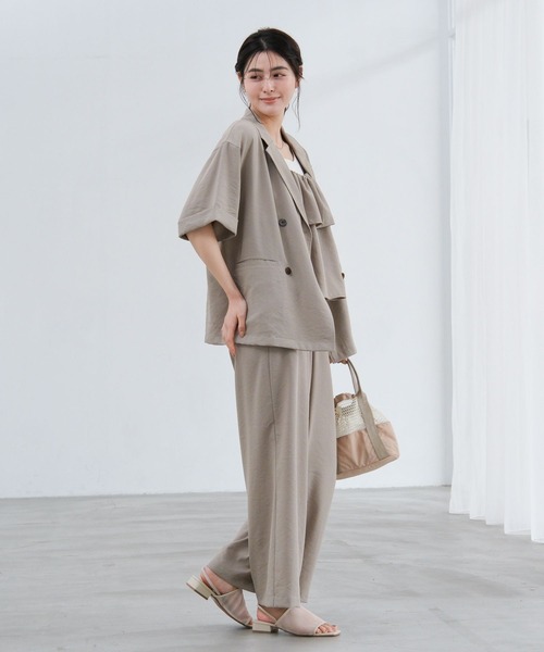 LAKOLE（ラコレ）の「リネンライクシアーWジャケット / 657239（テーラードジャケット・レディース・グリーン/チャコール/アイボリー/グレイッシュベージュ・FREE）」の7枚目の写真