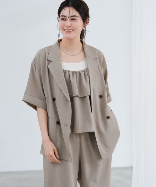 LAKOLE（ラコレ）の「リネンライクシアーWジャケット / 657239（テーラードジャケット・レディース・グリーン/チャコール/アイボリー/グレイッシュベージュ・FREE）」の10枚目の写真