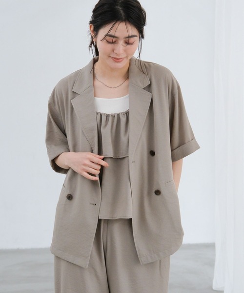 LAKOLE（ラコレ）の「リネンライクシアーWジャケット / 657239（テーラードジャケット・レディース・グリーン/チャコール/アイボリー/グレイッシュベージュ・FREE）」の11枚目の写真