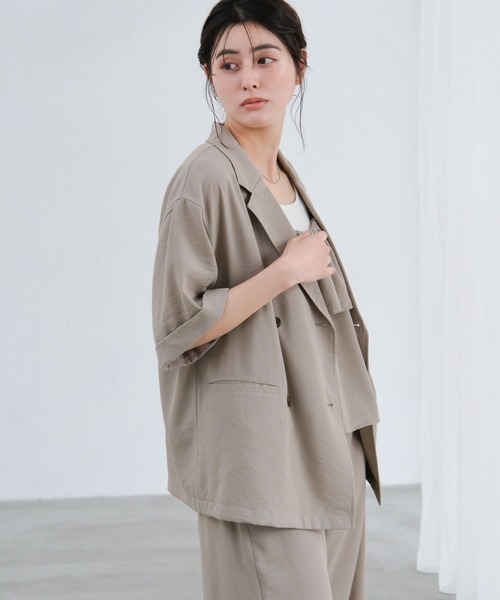 LAKOLE（ラコレ）の「リネンライクシアーWジャケット / 657239（テーラードジャケット・レディース・グリーン/チャコール/アイボリー/グレイッシュベージュ・FREE）」の12枚目の写真