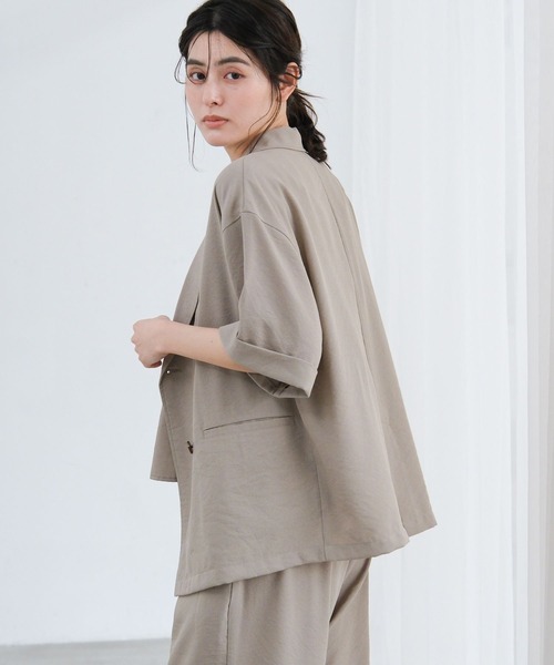LAKOLE（ラコレ）の「リネンライクシアーWジャケット / 657239（テーラードジャケット・レディース・グリーン/チャコール/アイボリー/グレイッシュベージュ・FREE）」の14枚目の写真