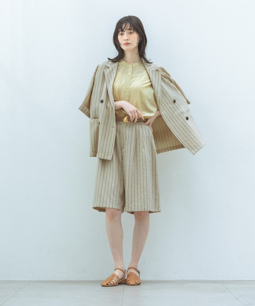 LAKOLE（ラコレ）の「リネンライクシアーWジャケット / 657239（テーラードジャケット・レディース・グリーン/チャコール/アイボリー/グレイッシュベージュ・FREE）」の8枚目の写真