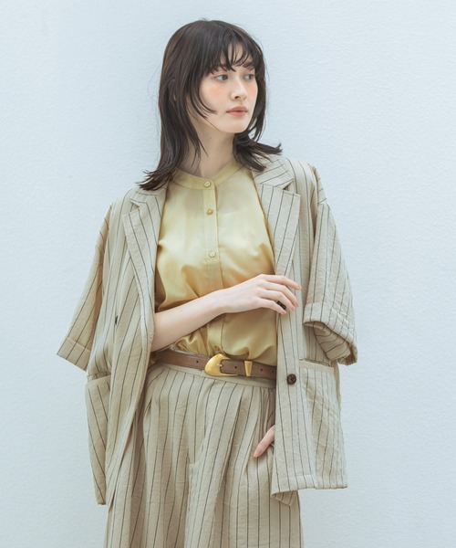 LAKOLE（ラコレ）の「リネンライクシアーWジャケット / 657239（テーラードジャケット・レディース・グリーン/チャコール/アイボリー/グレイッシュベージュ・FREE）」の11枚目の写真