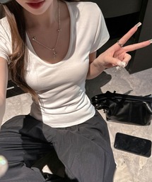 Uネック半袖Tシャツ