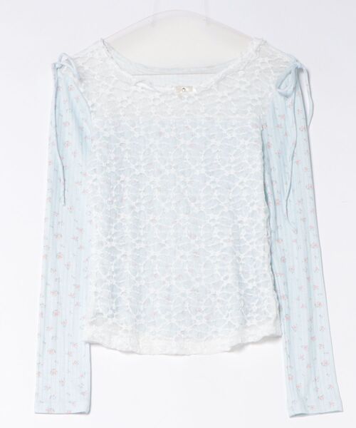 Anely(アネリー)の「小花柄 レース ドッキング デザイン トップス(Tシャツ/カットソー・レディース・ブルー/アイボリー・FREE)」の19枚目の写真
