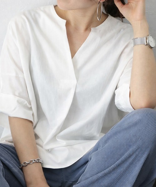 mielu（ミエル）の「スキッパーオーバーサイズブラウス《大人カジュアル》（シャツ/ブラウス・レディース・ブラック/カーキ/ブルー/ブラウン/ネイビー/ホワイト・FREE）」の9枚目の写真