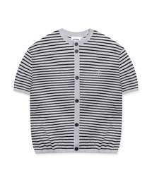 XTK182 ラウンドストライプクロップカーディガン (GRAY)