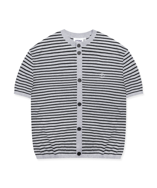 XTONZ（エクストーンズ）の「XTK182 ラウンドストライプクロップカーディガン (GRAY)（Tシャツ/カットソー・レディース・その他・MEDIUM/LARGE）」の5枚目の写真