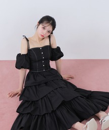 セール】Side ribbon tiered onepiece（ワンピース）｜M me eme