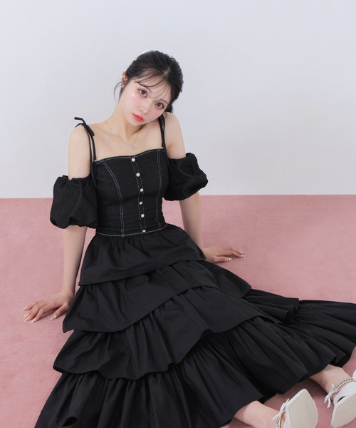 denim docking tiered one piece(eme10389)（ワンピース）｜M me eme