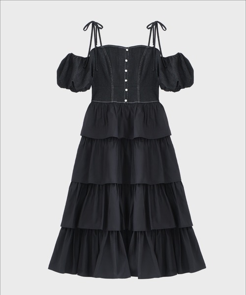 セール】denim docking tiered one piece（ワンピース）｜M me eme