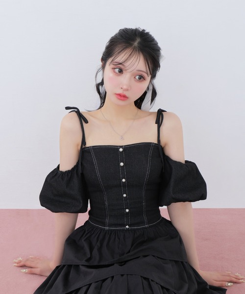 ワンピース Mmeeme denim docking tiered one piece セール】denim docking tiered one piece（ワンピース）｜M me eme