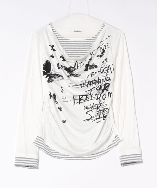MEMECLE(メメクル)の「【 MEMECLE / メメクル 】バタフライ ボーダーカットソー Y2K レイヤード風(Tシャツ/カットソー・レディース・グレー/ホワイト/ブラック・FREE)」の16枚目の写真