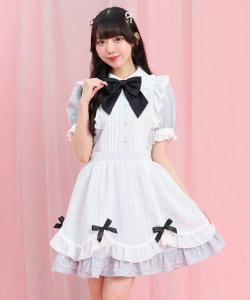 Secret Honey（シークレットハニー）の「半袖エプロン切替ワンピース（ワンピース・レディース・グレー/ホワイト×ブラック・MEDIUM）」の2枚目の写真