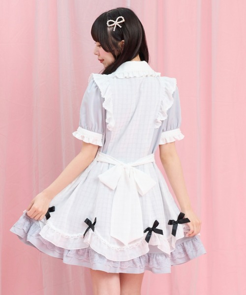 Secret Honey（シークレットハニー）の「半袖エプロン切替ワンピース（ワンピース・レディース・グレー/ホワイト×ブラック・MEDIUM）」の5枚目の写真
