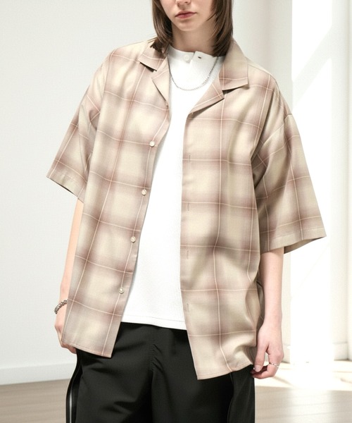 Alfred Alex(アルフレッドアレックス)の「【Alfred Alex】Ombre Check Open Collar Shirt / オンブレチェック オーバーサイズ オープンカラーシャツ(シャツ/ブラウス・メンズ・アッシュブラウン/ブラック/グレイッシュブルー・M/L)」の2枚目の写真