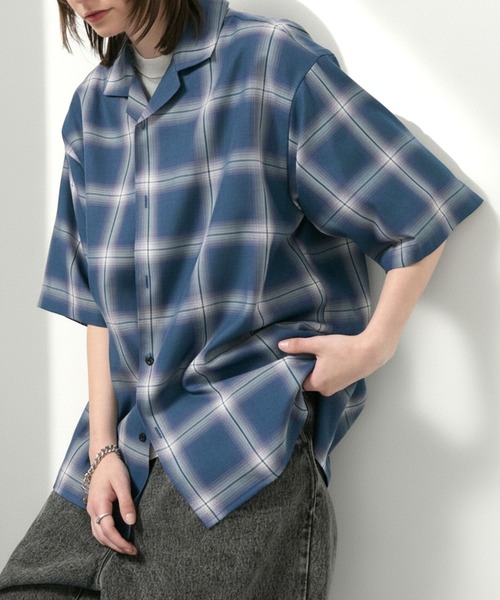 Alfred Alex(アルフレッドアレックス)の「【Alfred Alex】Ombre Check Open Collar Shirt / オンブレチェック オーバーサイズ オープンカラーシャツ(シャツ/ブラウス・メンズ・アッシュブラウン/ブラック/グレイッシュブルー・M/L)」の3枚目の写真