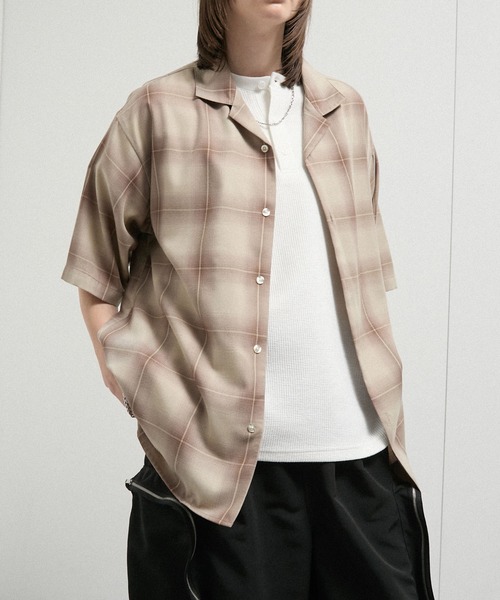 Alfred Alex(アルフレッドアレックス)の「【Alfred Alex】Ombre Check Open Collar Shirt / オンブレチェック オーバーサイズ オープンカラーシャツ(シャツ/ブラウス・メンズ・アッシュブラウン/ブラック/グレイッシュブルー・M/L)」の7枚目の写真