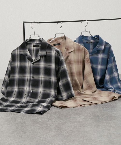 Alfred Alex(アルフレッドアレックス)の「【Alfred Alex】Ombre Check Open Collar Shirt / オンブレチェック オーバーサイズ オープンカラーシャツ(シャツ/ブラウス・メンズ・アッシュブラウン/ブラック/グレイッシュブルー・M/L)」の9枚目の写真