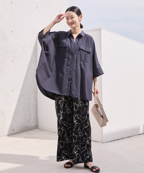 AMERICAN HOLIC(アメリカンホリック)の「【WEB限定】接触冷感Wポケット5分袖シャツチュニック(シャツ/ブラウス・レディース・カーキ/チャコールグレー/アイボリー/ブラウン・FREE)」の13枚目の写真
