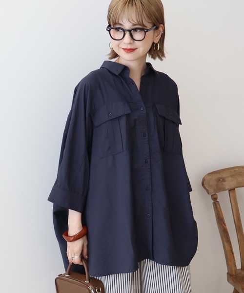 AMERICAN HOLIC(アメリカンホリック)の「【WEB限定】接触冷感Wポケット5分袖シャツチュニック(シャツ/ブラウス・レディース・カーキ/チャコールグレー/アイボリー/ブラウン・FREE)」の6枚目の写真