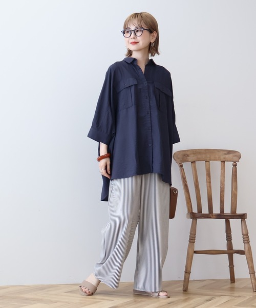 AMERICAN HOLIC(アメリカンホリック)の「【WEB限定】接触冷感Wポケット5分袖シャツチュニック(シャツ/ブラウス・レディース・カーキ/チャコールグレー/アイボリー/ブラウン・FREE)」の7枚目の写真