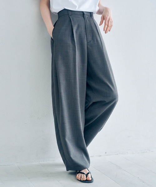 Obis&(オビスアンド)の「リネンタッチ カーブフォルムパンツ(その他パンツ・レディース・チャコール/ベージュ・L/M)」の4枚目の写真