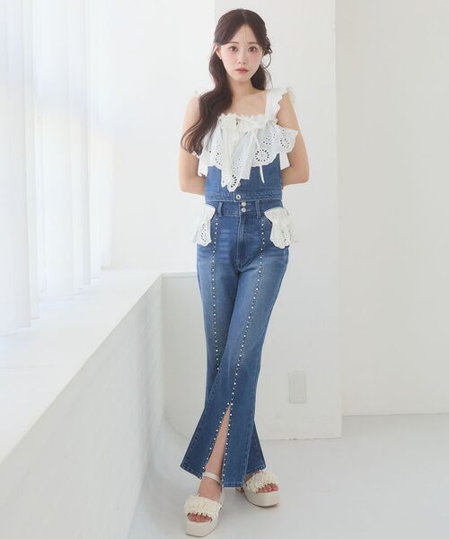 MAJESTIC LEGON(マジェスティックレゴン)の「2wayレースフリルキラキラデニムパンツ(デニムパンツ・レディース・ネイビー/サックスブルー・SMALL/MEDIUM)」の20枚目の写真