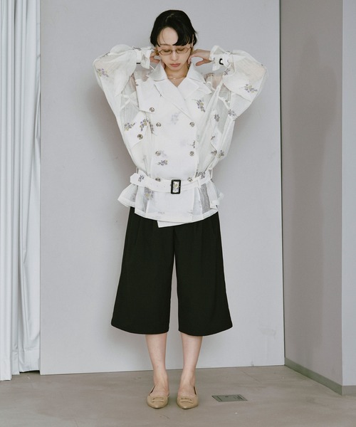 Ezick（エジック）の「Embroidery sheer midi trench coat/刺繍シアートレンチコート（トレンチコート・レディース・オフホワイト/ブラック・FREE）」の6枚目の写真