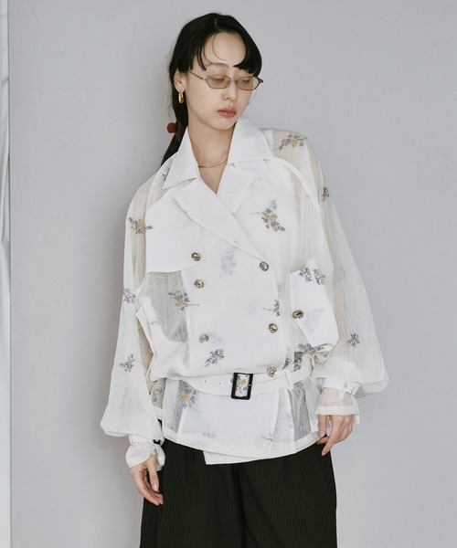 Ezick（エジック）の「Embroidery sheer midi trench coat/刺繍シアートレンチコート（トレンチコート・レディース・オフホワイト/ブラック・FREE）」の5枚目の写真