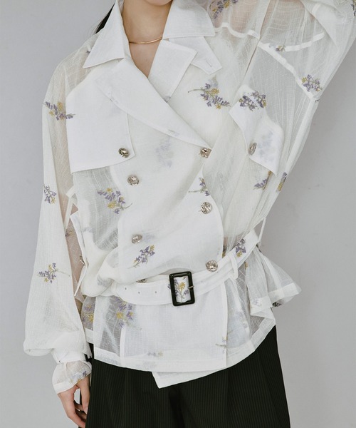 Ezick（エジック）の「Embroidery sheer midi trench coat/刺繍シアートレンチコート（トレンチコート・レディース・オフホワイト/ブラック・FREE）」の4枚目の写真