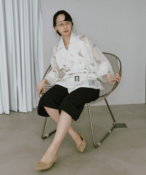 Ezick（エジック）の「Embroidery sheer midi trench coat/刺繍シアートレンチコート（トレンチコート・レディース・オフホワイト/ブラック・FREE）」の16枚目の写真