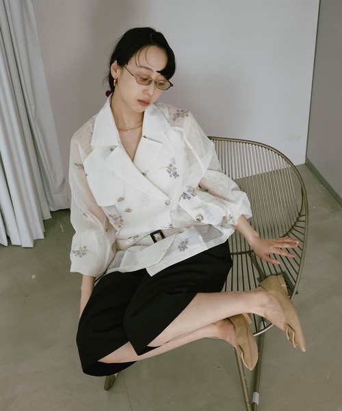 Ezick（エジック）の「Embroidery sheer midi trench coat/刺繍シアートレンチコート（トレンチコート・レディース・オフホワイト/ブラック・FREE）」の15枚目の写真