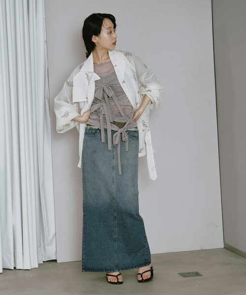 Ezick（エジック）の「Embroidery sheer midi trench coat/刺繍シアートレンチコート（トレンチコート・レディース・オフホワイト/ブラック・FREE）」の12枚目の写真