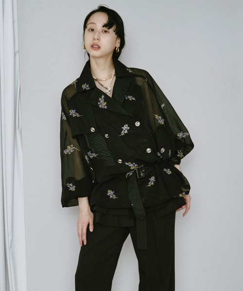 Ezick（エジック）の「Embroidery sheer midi trench coat/刺繍シアートレンチコート（トレンチコート・レディース・オフホワイト/ブラック・FREE）」の20枚目の写真