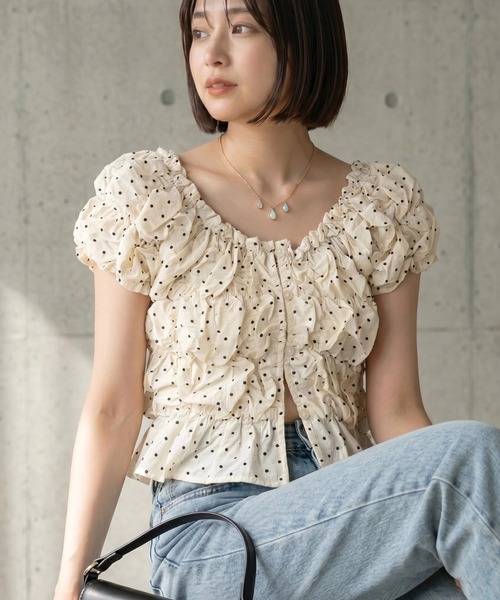 deux amour(ドゥーザムール)の「半袖シャーリングブラウス(Tシャツ/カットソー・レディース・ブラック/アイボリー/ベージュ/ホワイト×ブラック/ブラック×ホワイト/ブラウン・FREE)」の3枚目の写真