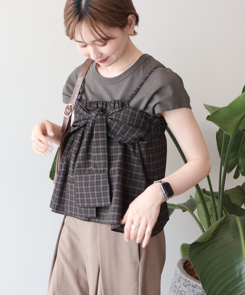AMERICAN HOLIC(アメリカンホリック)の「【2点セット】ノースリーブTシャツ+ビスチェ(Tシャツ/カットソー・レディース・チャコールグレー/オフホワイト・M/L)」の5枚目の写真