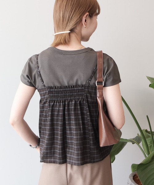AMERICAN HOLIC(アメリカンホリック)の「【2点セット】ノースリーブTシャツ+ビスチェ(Tシャツ/カットソー・レディース・チャコールグレー/オフホワイト・M/L)」の6枚目の写真