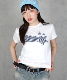【 BARELY BLUE / ベアリーブルー 】 ライン スター パッチ デザイン Tシャツ