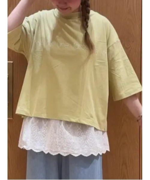 Samansa Mos2(サマンサ モスモス)の「◇強撚天竺ワイドロゴプリントTシャツ(Tシャツ/カットソー・レディース・イエロー/オフホワイト/ブラック・F)」の3枚目の写真