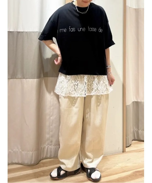 Samansa Mos2(サマンサ モスモス)の「◇強撚天竺ワイドロゴプリントTシャツ(Tシャツ/カットソー・レディース・イエロー/オフホワイト/ブラック・F)」の2枚目の写真