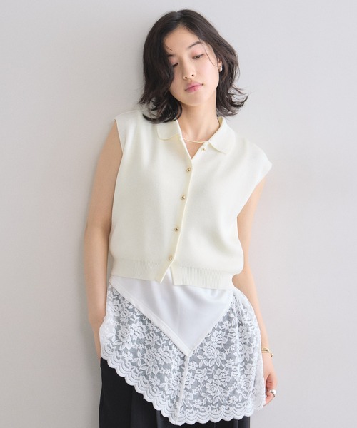 &. NOSTALGIA（アンドドットノスタルジア）の「スカラップレースアシンメトリーノースリトップス（Tシャツ/カットソー・レディース・ブラック/ホワイト・M）」の3枚目の写真