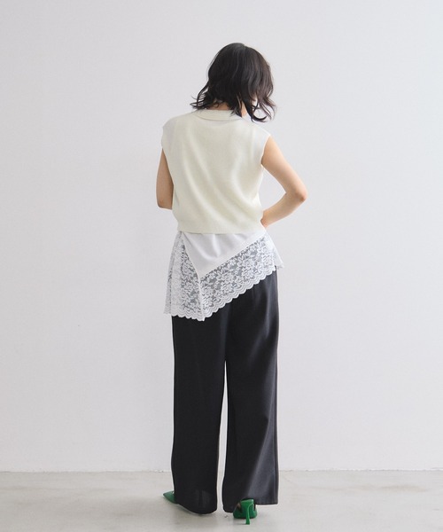 &. NOSTALGIA（アンドドットノスタルジア）の「スカラップレースアシンメトリーノースリトップス（Tシャツ/カットソー・レディース・ブラック/ホワイト・M）」の6枚目の写真