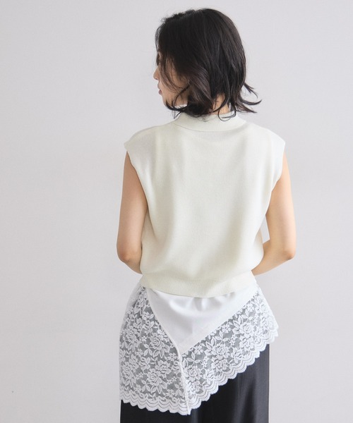 &. NOSTALGIA（アンドドットノスタルジア）の「スカラップレースアシンメトリーノースリトップス（Tシャツ/カットソー・レディース・ブラック/ホワイト・M）」の8枚目の写真