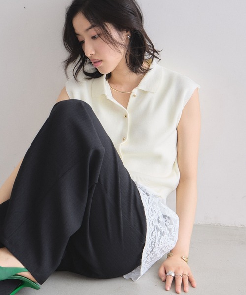 &. NOSTALGIA（アンドドットノスタルジア）の「スカラップレースアシンメトリーノースリトップス（Tシャツ/カットソー・レディース・ブラック/ホワイト・M）」の12枚目の写真