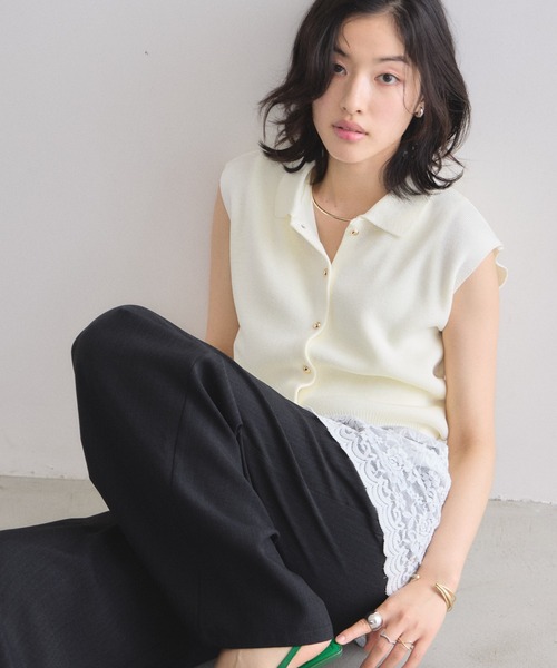 &. NOSTALGIA（アンドドットノスタルジア）の「スカラップレースアシンメトリーノースリトップス（Tシャツ/カットソー・レディース・ブラック/ホワイト・M）」の13枚目の写真