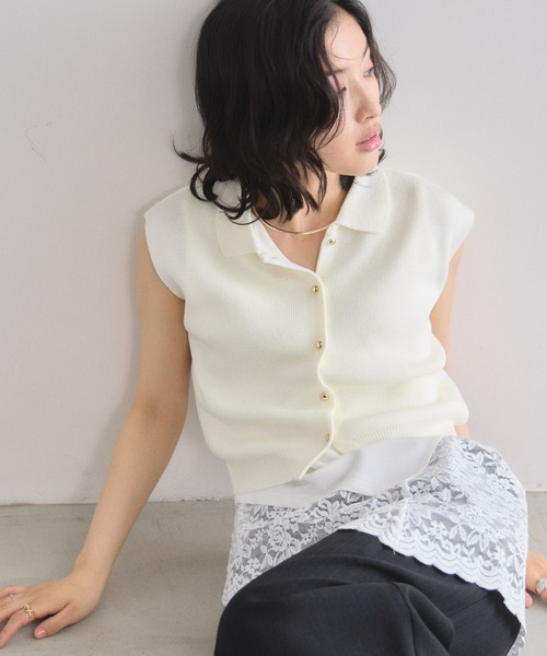 &. NOSTALGIA（アンドドットノスタルジア）の「スカラップレースアシンメトリーノースリトップス（Tシャツ/カットソー・レディース・ブラック/ホワイト・M）」の15枚目の写真
