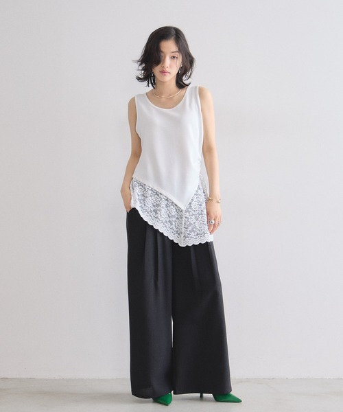 &. NOSTALGIA（アンドドットノスタルジア）の「スカラップレースアシンメトリーノースリトップス（Tシャツ/カットソー・レディース・ブラック/ホワイト・M）」の16枚目の写真