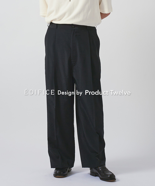 Product Twelve（プロダクトトゥエルブ）の「EDIFICE by Product Twelve リファインド1タックワイドパンツ（スラックス・メンズ・ブラック/ブラウン・LARGE/MEDIUM）」の2枚目の写真