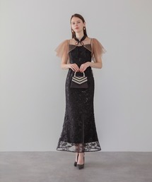 【LEJA】チュールボレロスパンコールマーメイドワンピースドレス2点セット美脚効果結婚式 パーティードレス 成人式 二次会 同窓会 お呼ばれ オケージョン 20代 30代